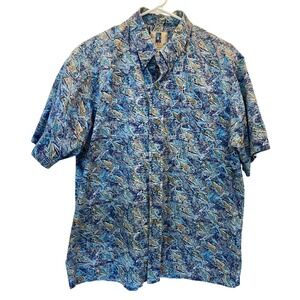 Vintage Kahala Hawaiian Islands Mens L Fish Print Button Down Shirt 100 Cotton